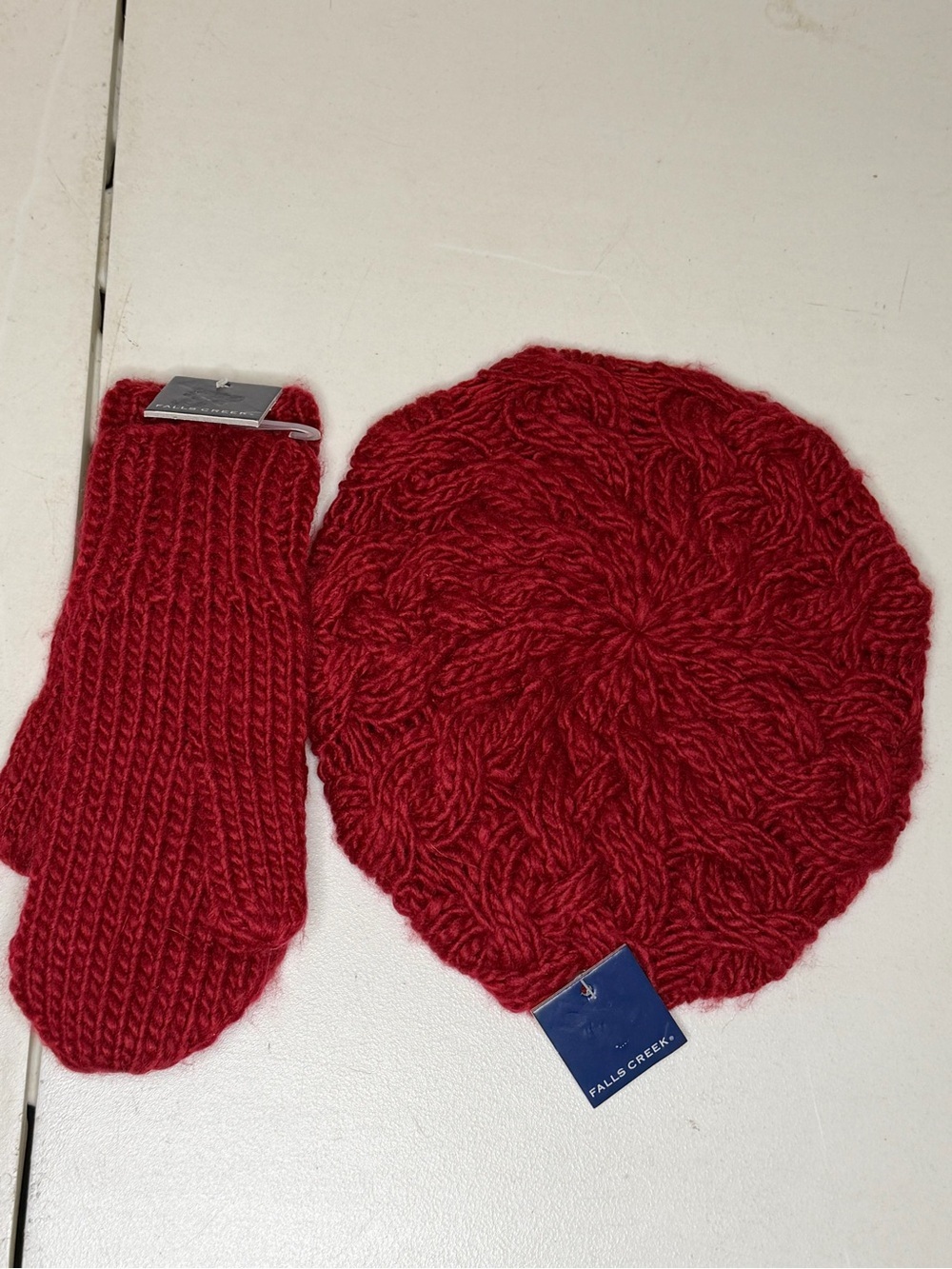 Falls Creek Red Cable Knit Hat and Beret Duo